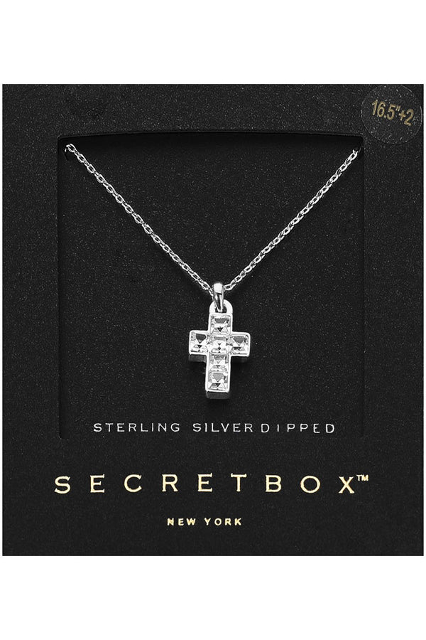 Secret Box Secret Box Sterling Silver Stone Cross Necklace