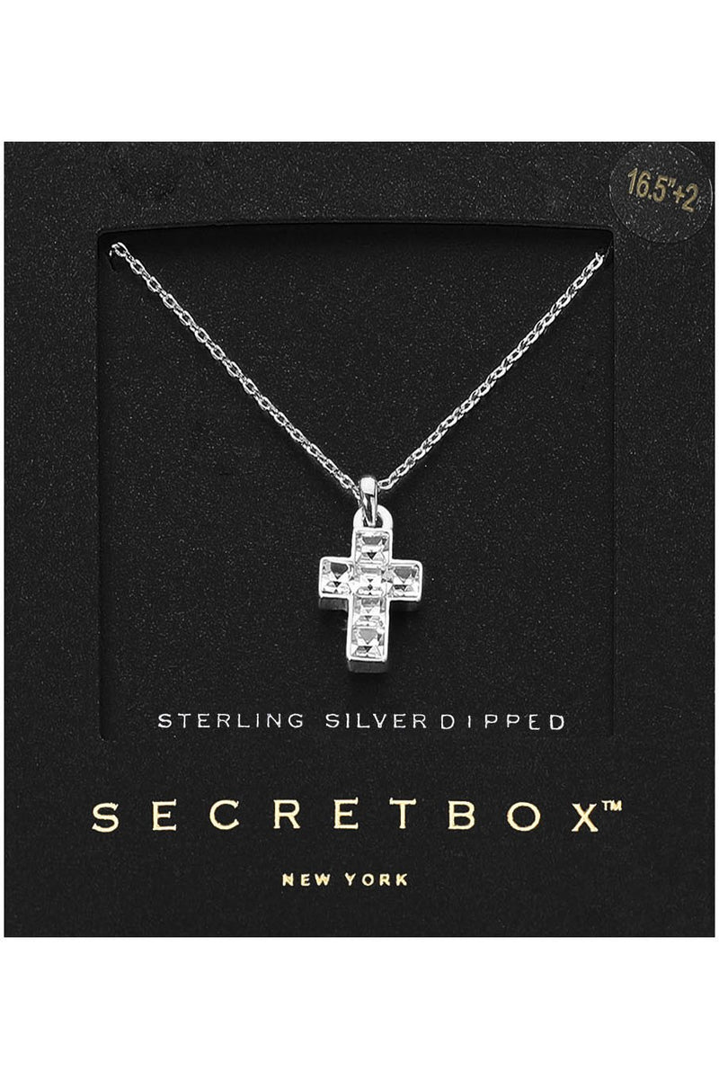 Secret Box Secret Box Sterling Silver Stone Cross Necklace