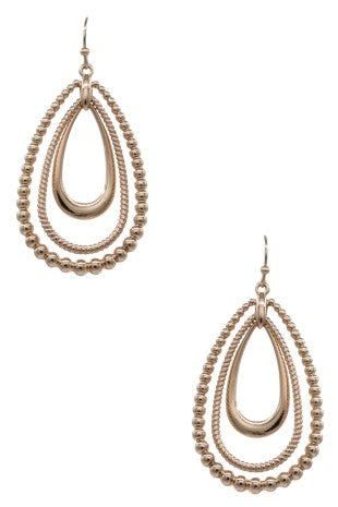 Textured Triple-layer Metal Mixed Metal Teardrop Earrings