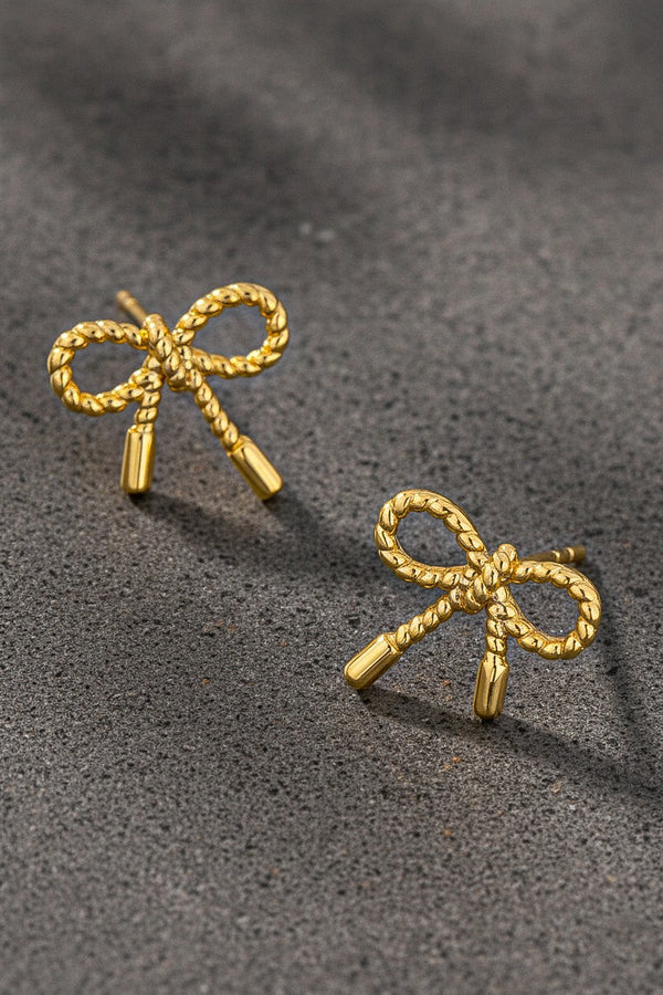 PINK FRIDAY Small Textured Brass Bow Stud Earrings
