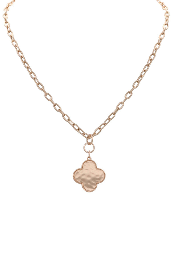 PINK FRIDAY Lucky Four-leaf Clover Metal Pendant Necklace