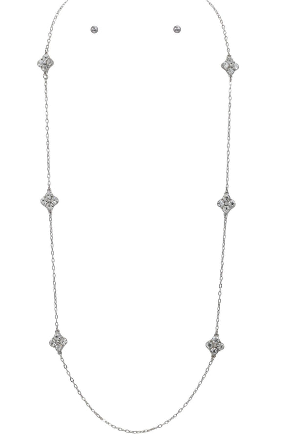 PINK FRIDAY Rhinestone Clover Charm Metal Necklace