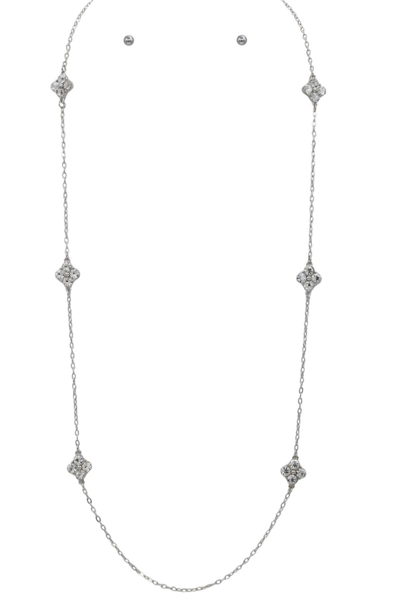 PINK FRIDAY Rhinestone Clover Charm Metal Necklace