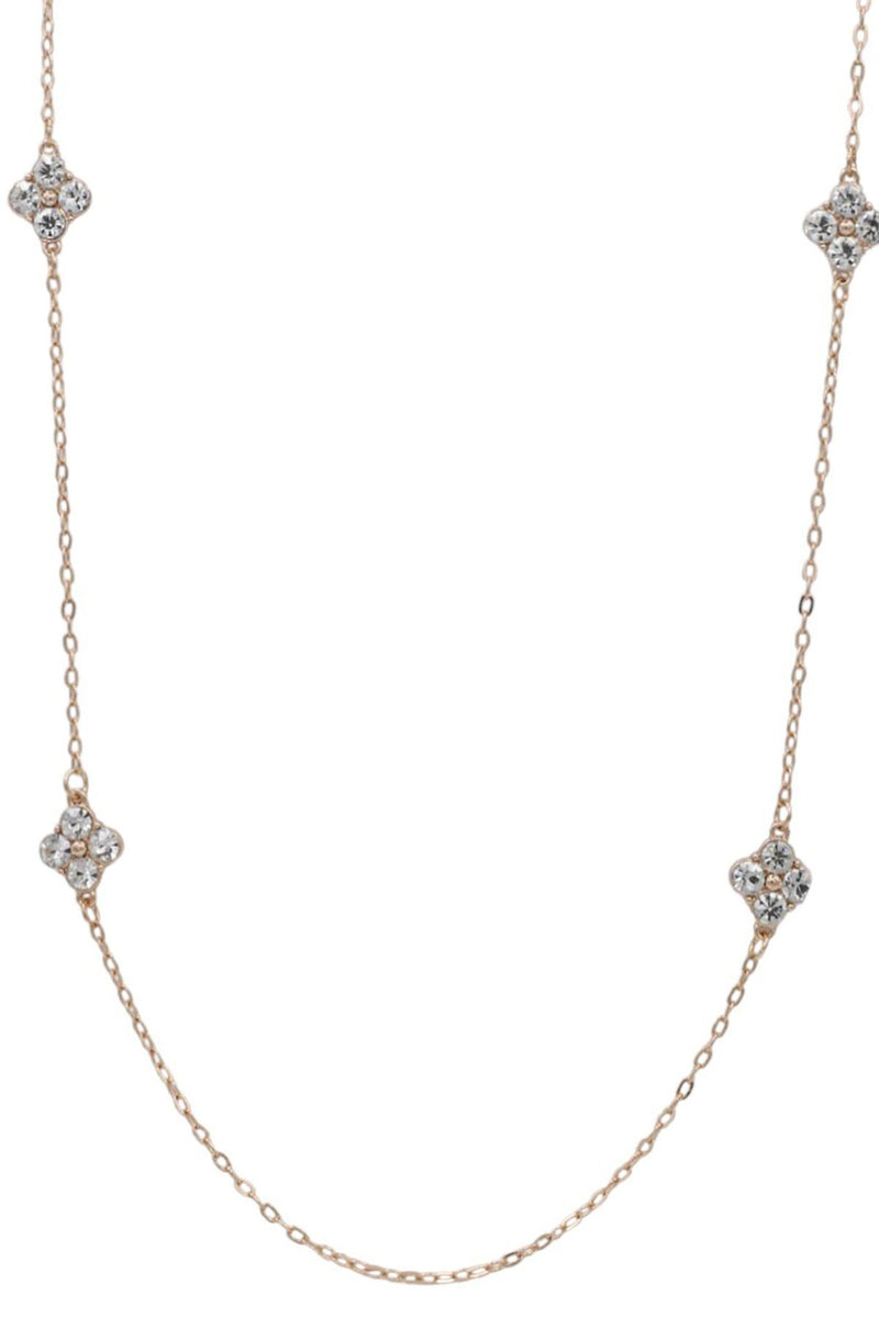 PINK FRIDAY Rhinestone Clover Charm Metal Necklace