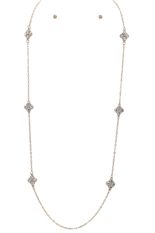 PINK FRIDAY Rhinestone Clover Charm Metal Necklace