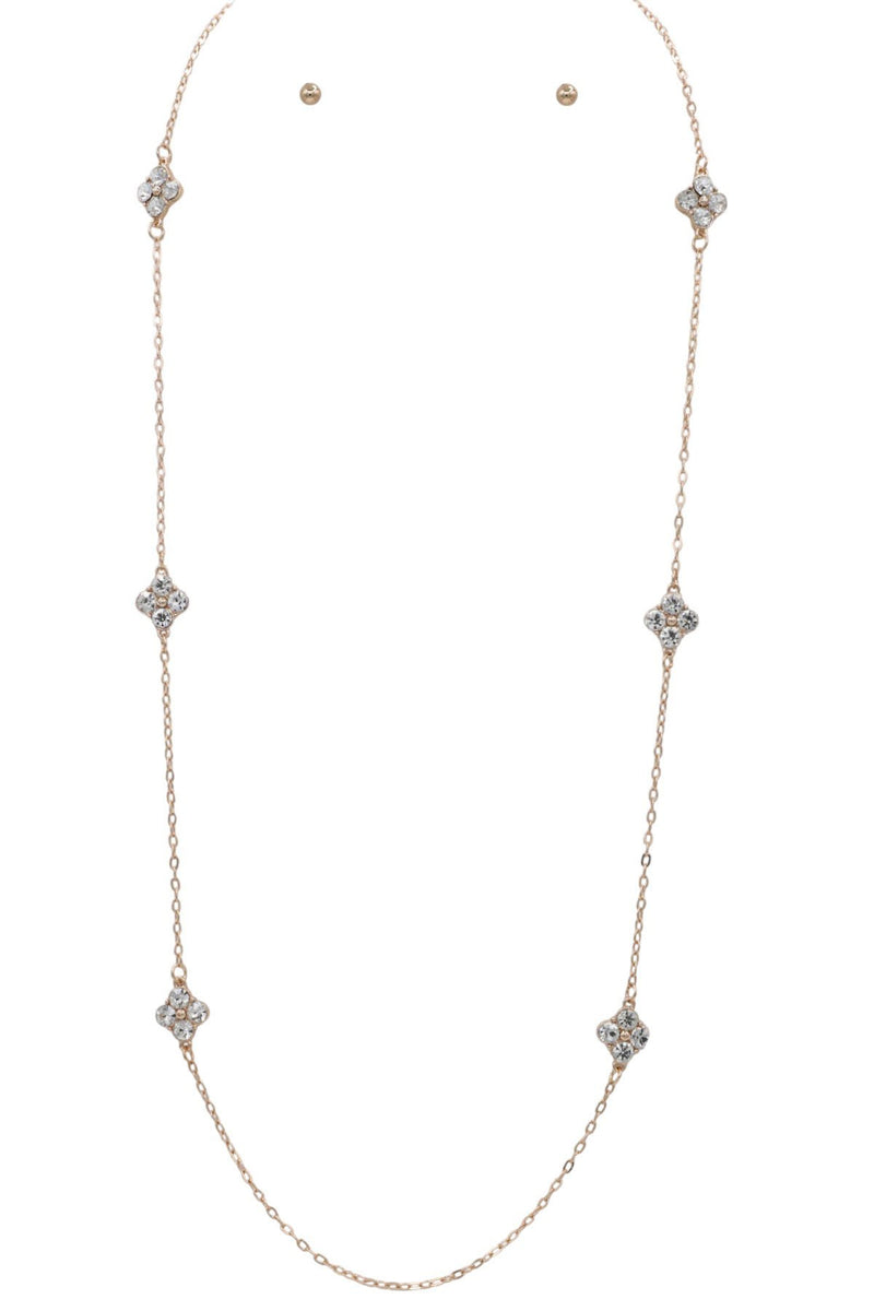 PINK FRIDAY Rhinestone Clover Charm Metal Necklace