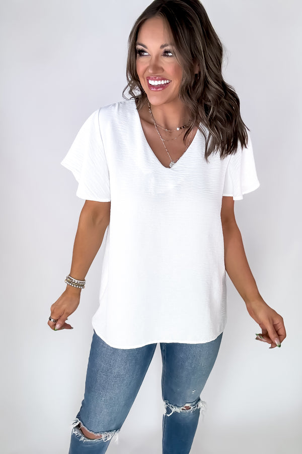 Best Bet Off White Flutter Sleeve Top