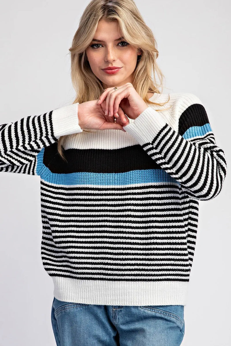 Eesome Striped Round Neck Sweater Top