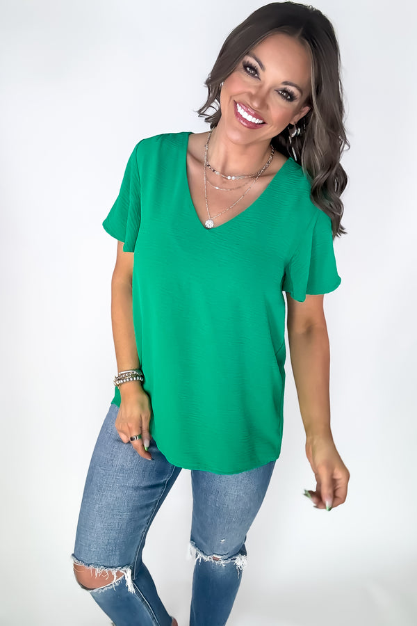 Best Bet Kelly Green Flutter Sleeve Top