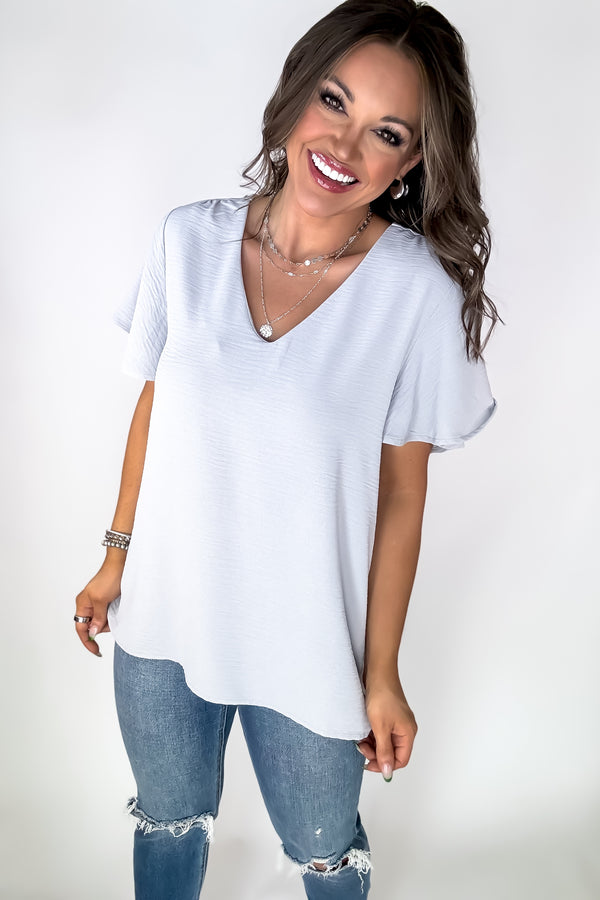 Best Bet Light Grey Flutter Sleeve Top