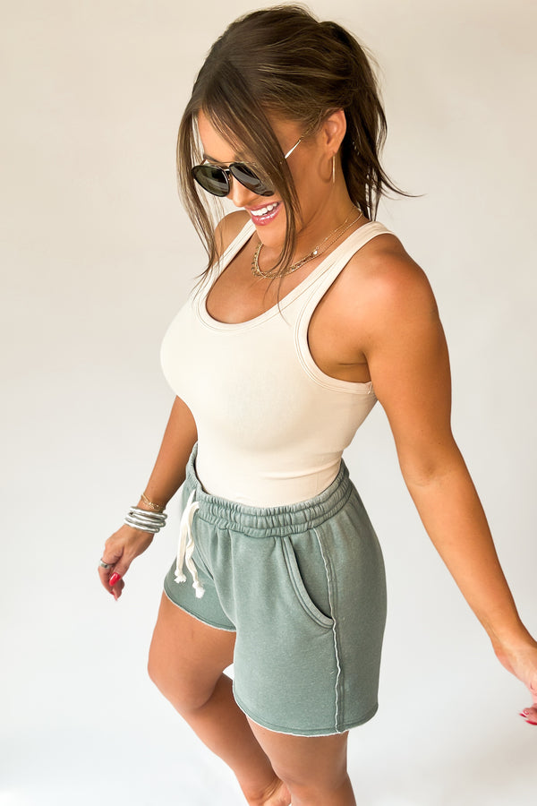 Comfy Club Grey Green Drawstring Lounge Shorts