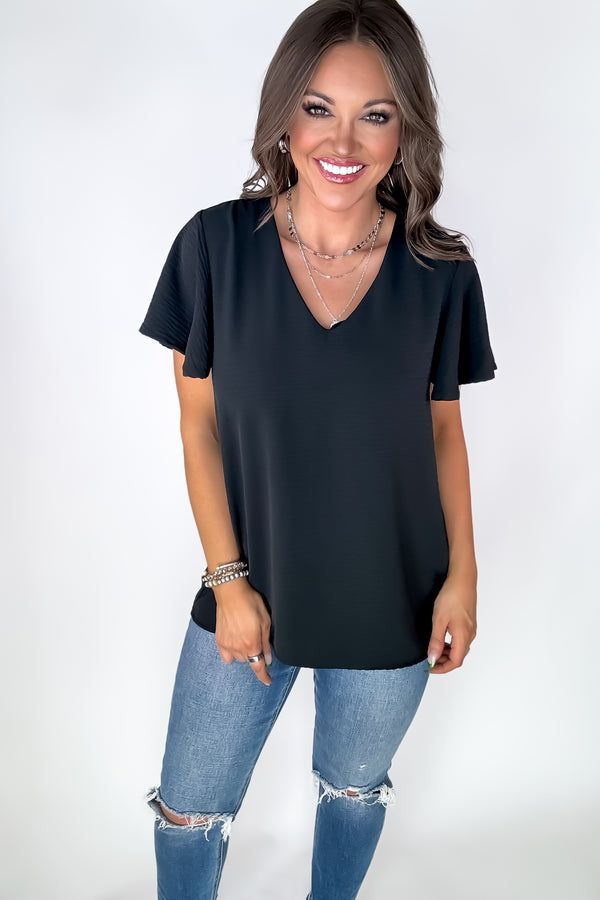 Best Bet Black Flutter Sleeve Top