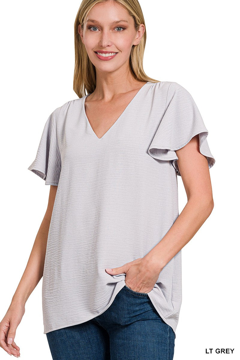 Best Bet Light Grey Flutter Sleeve Top