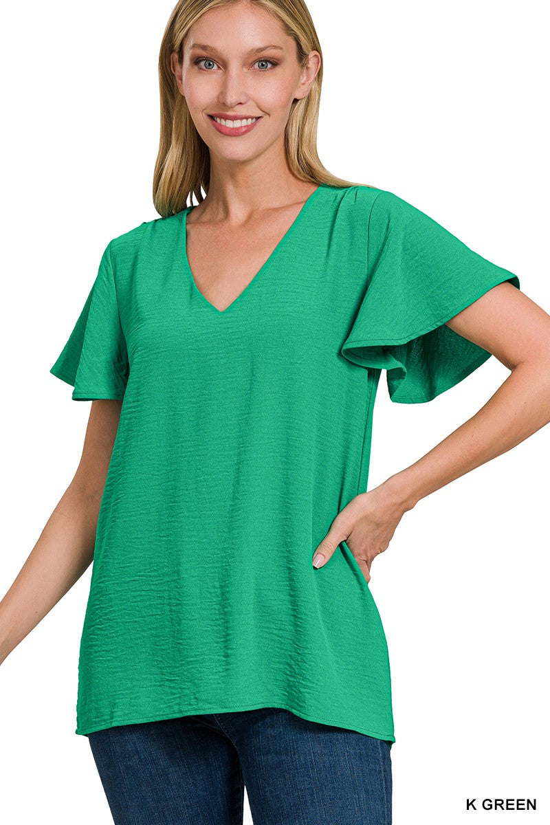 Best Bet Kelly Green Flutter Sleeve Top