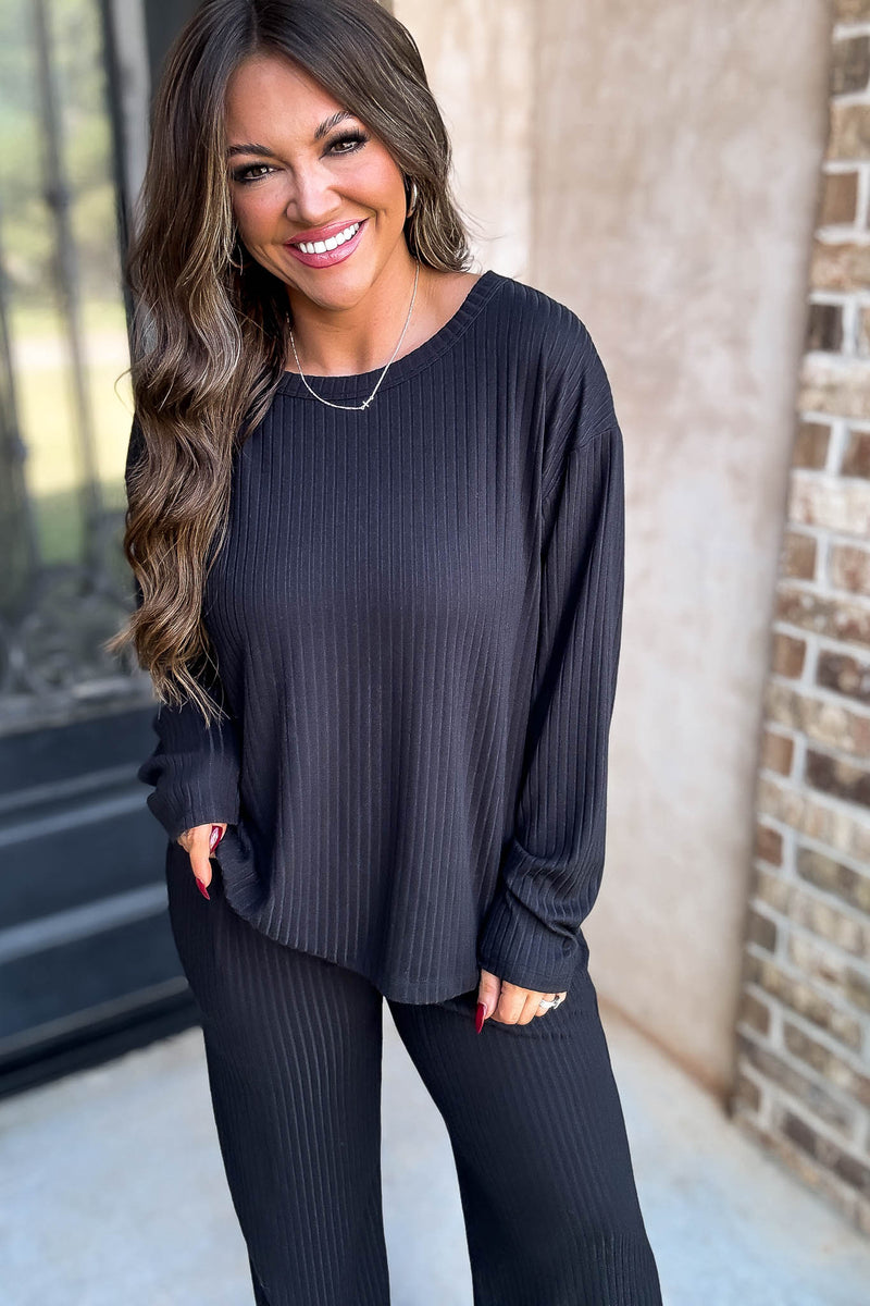 Soft Ribbed Scoop Neck Black Top
