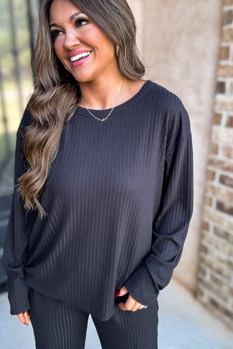 Soft Ribbed Scoop Neck Black Top
