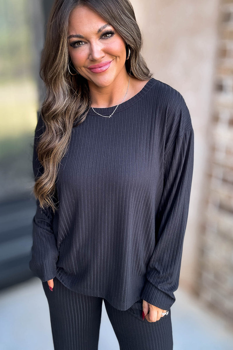 Soft Ribbed Scoop Neck Black Top