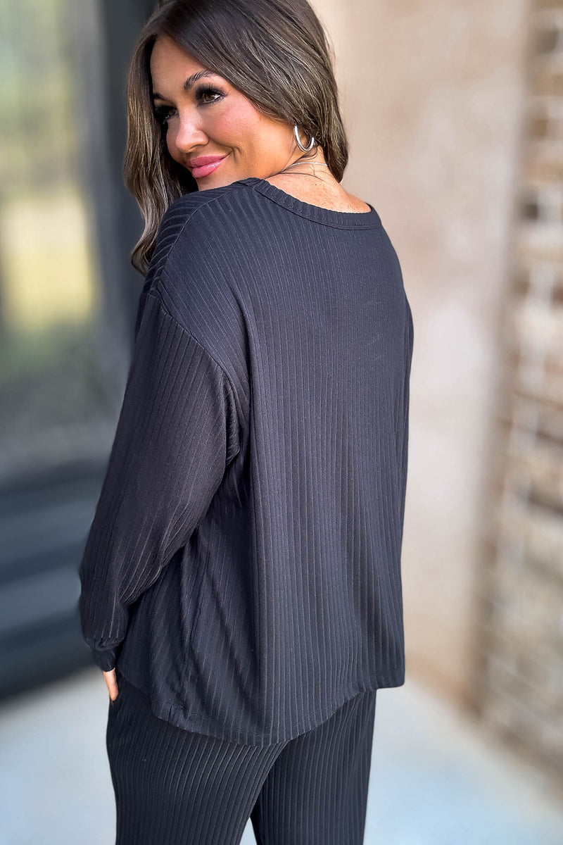 Soft Ribbed Scoop Neck Black Top