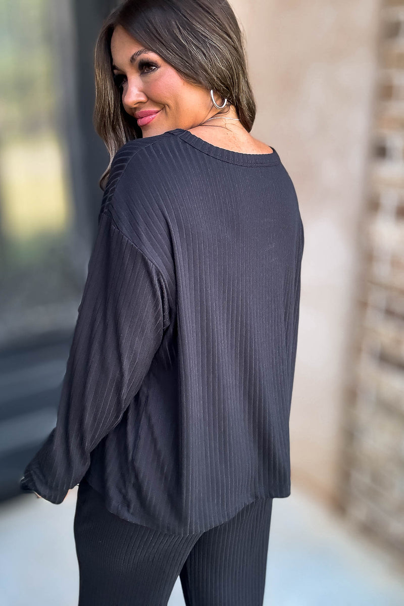 Soft Ribbed Scoop Neck Black Top