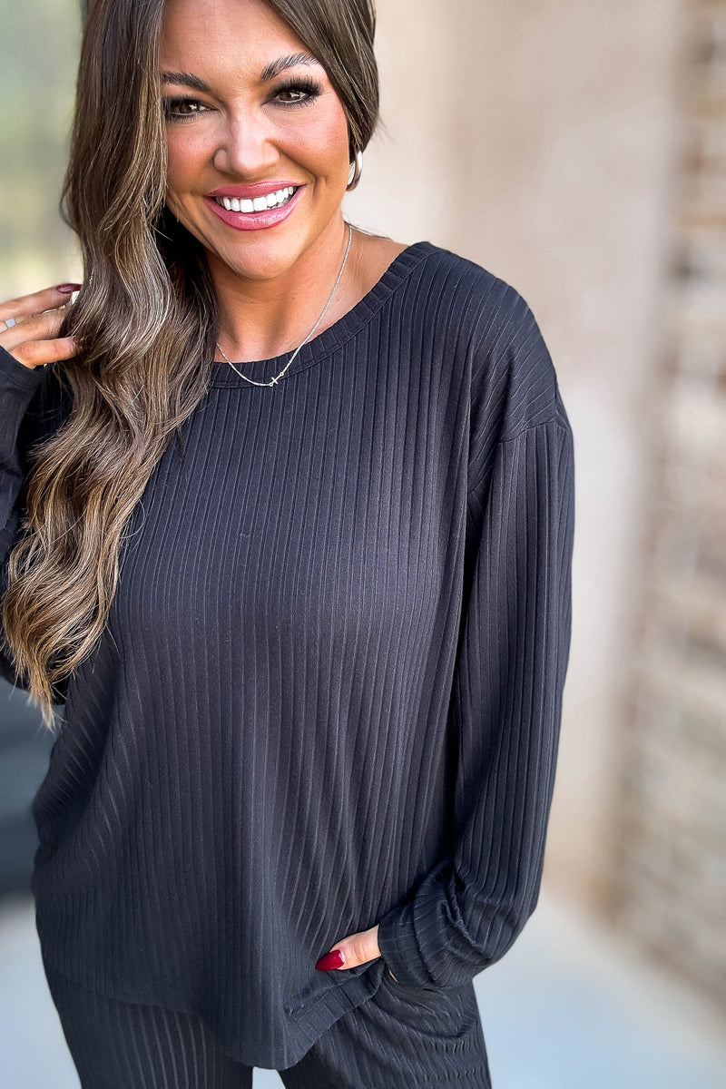 Soft Ribbed Scoop Neck Black Top