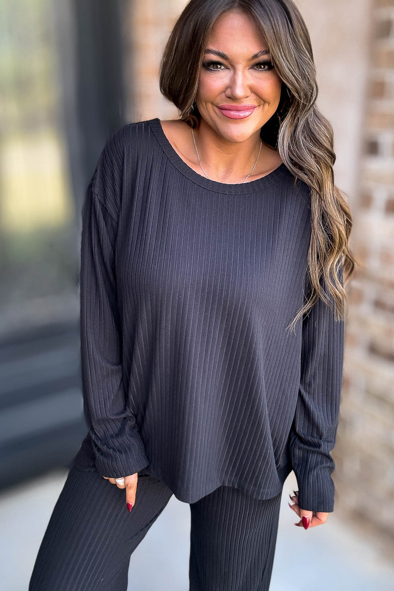 Soft Ribbed Scoop Neck Black Top