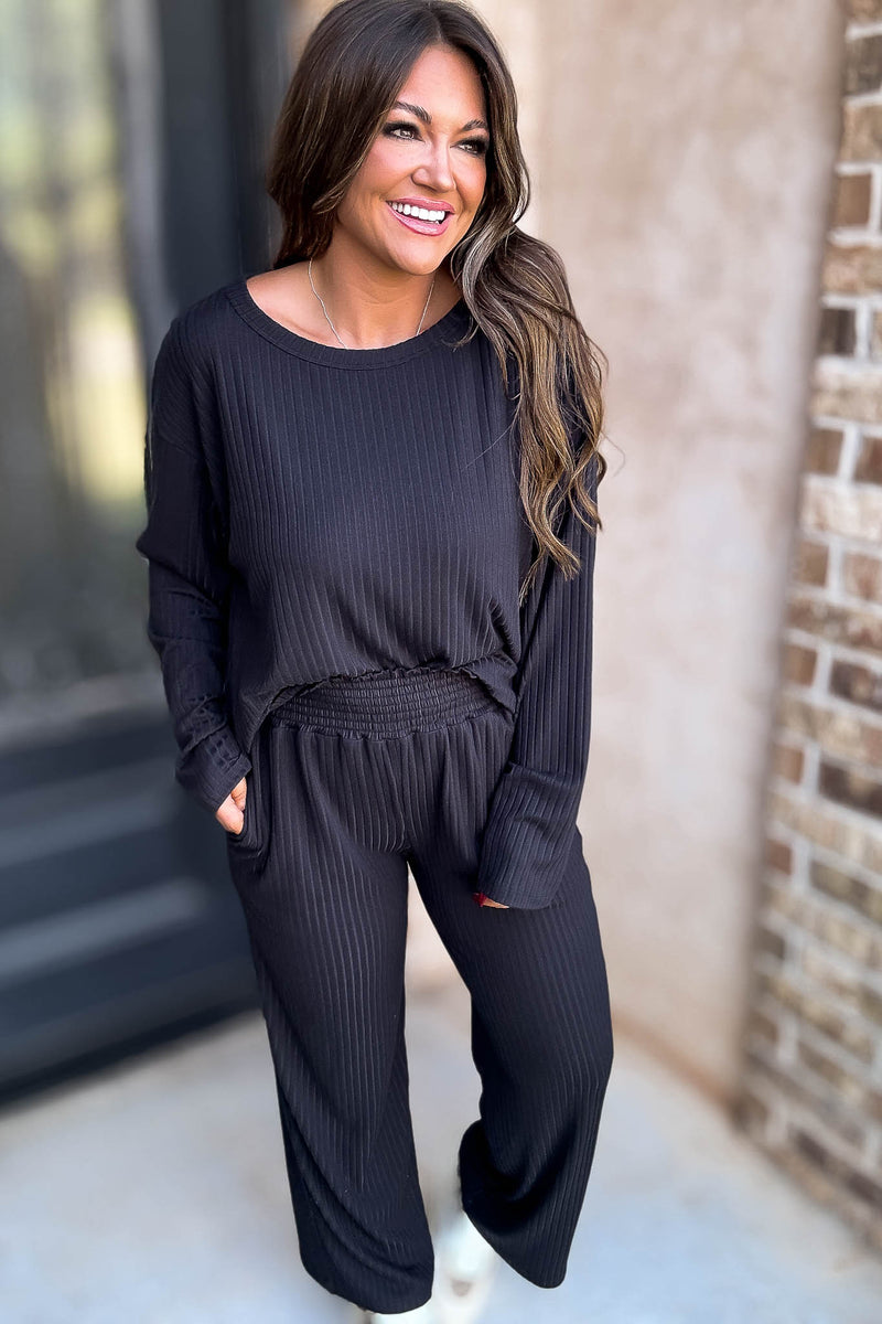 Soft Ribbed Scoop Neck Black Top