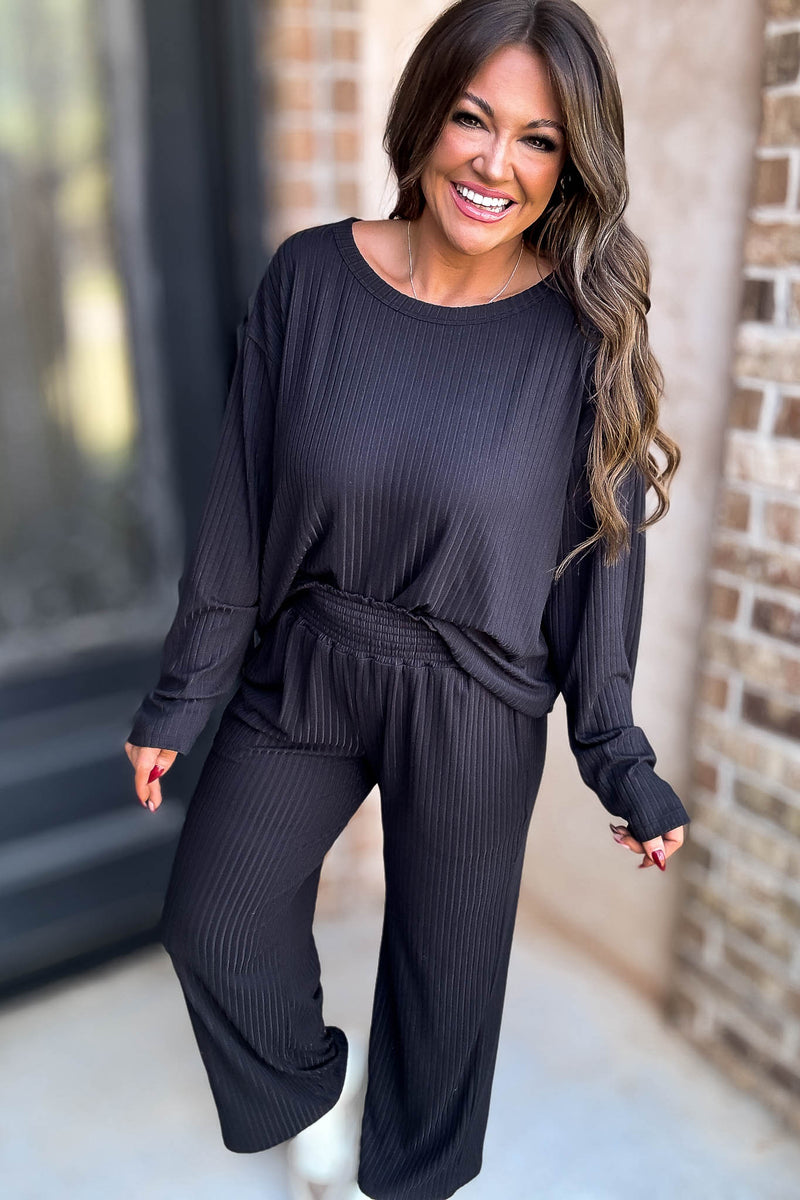 Soft Ribbed Scoop Neck Black Top