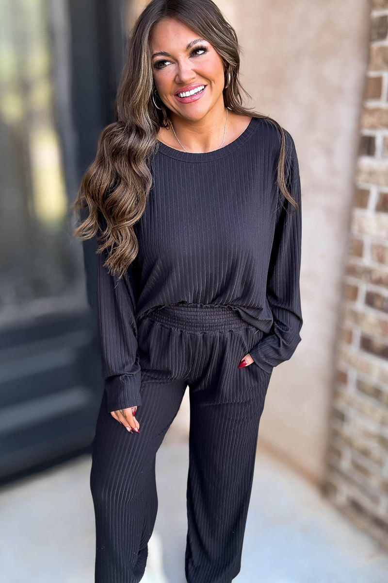Soft Ribbed Scoop Neck Black Top