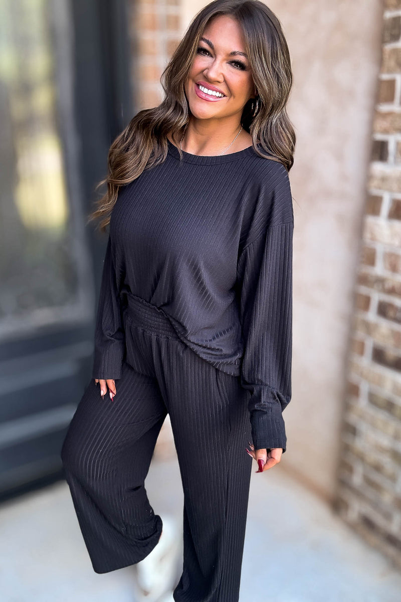Soft Ribbed Scoop Neck Black Top