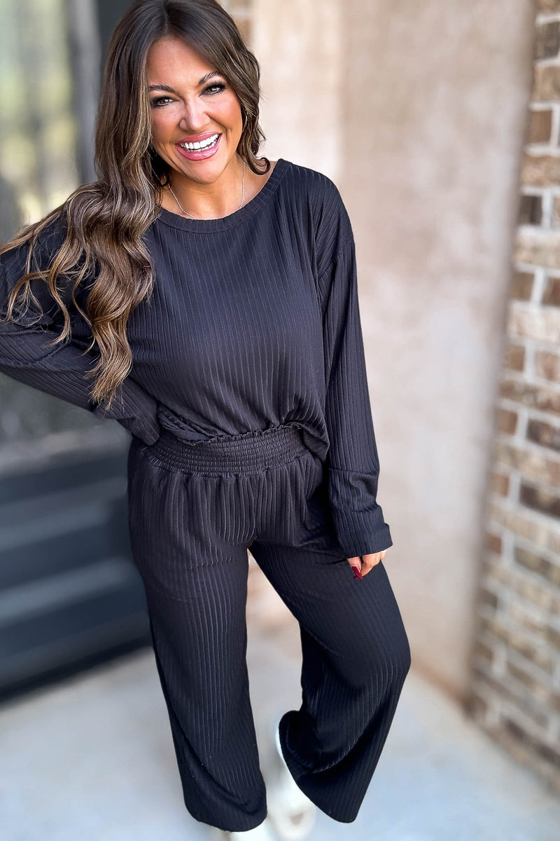Soft Ribbed Scoop Neck Black Top