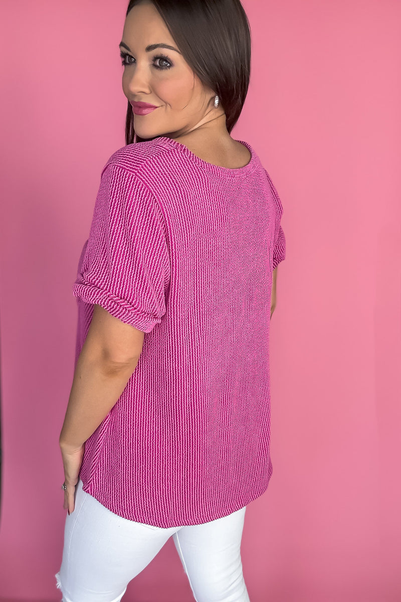 Orchid V-neck Short Sleeve Ribbed Top
