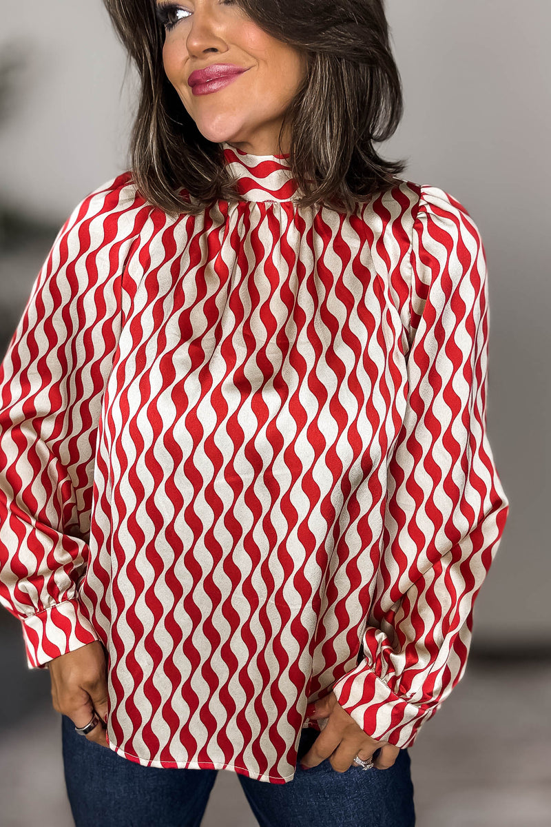 Geometric Red Print Back-Tie Top