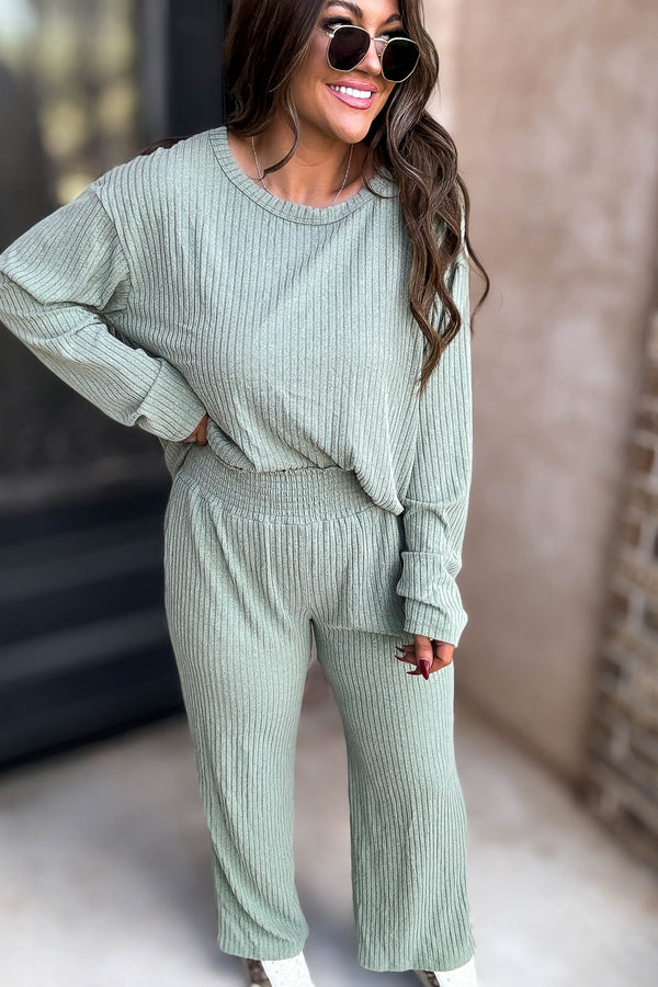Soft Ribbed Scoop Neck Sage Top