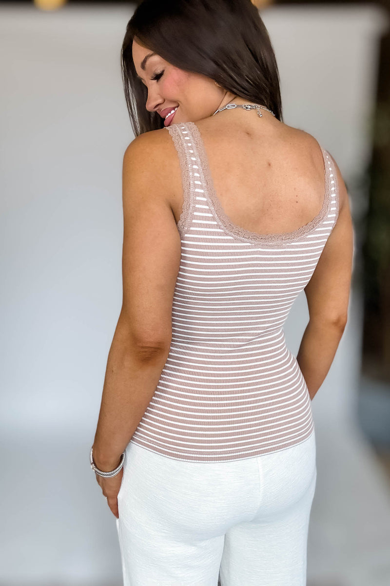 Laced Rib Tea And Soft White Stripe Tank Top