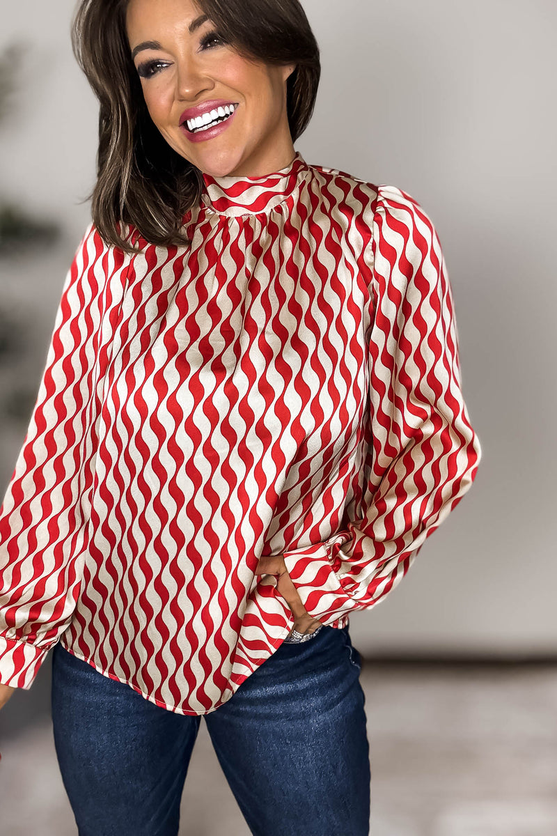 Geometric Red Print Back-Tie Top