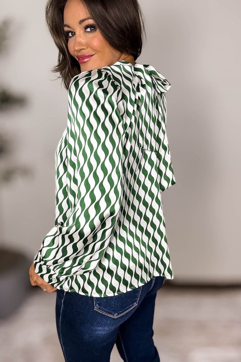 Geometric Green Print Back-Tie Top