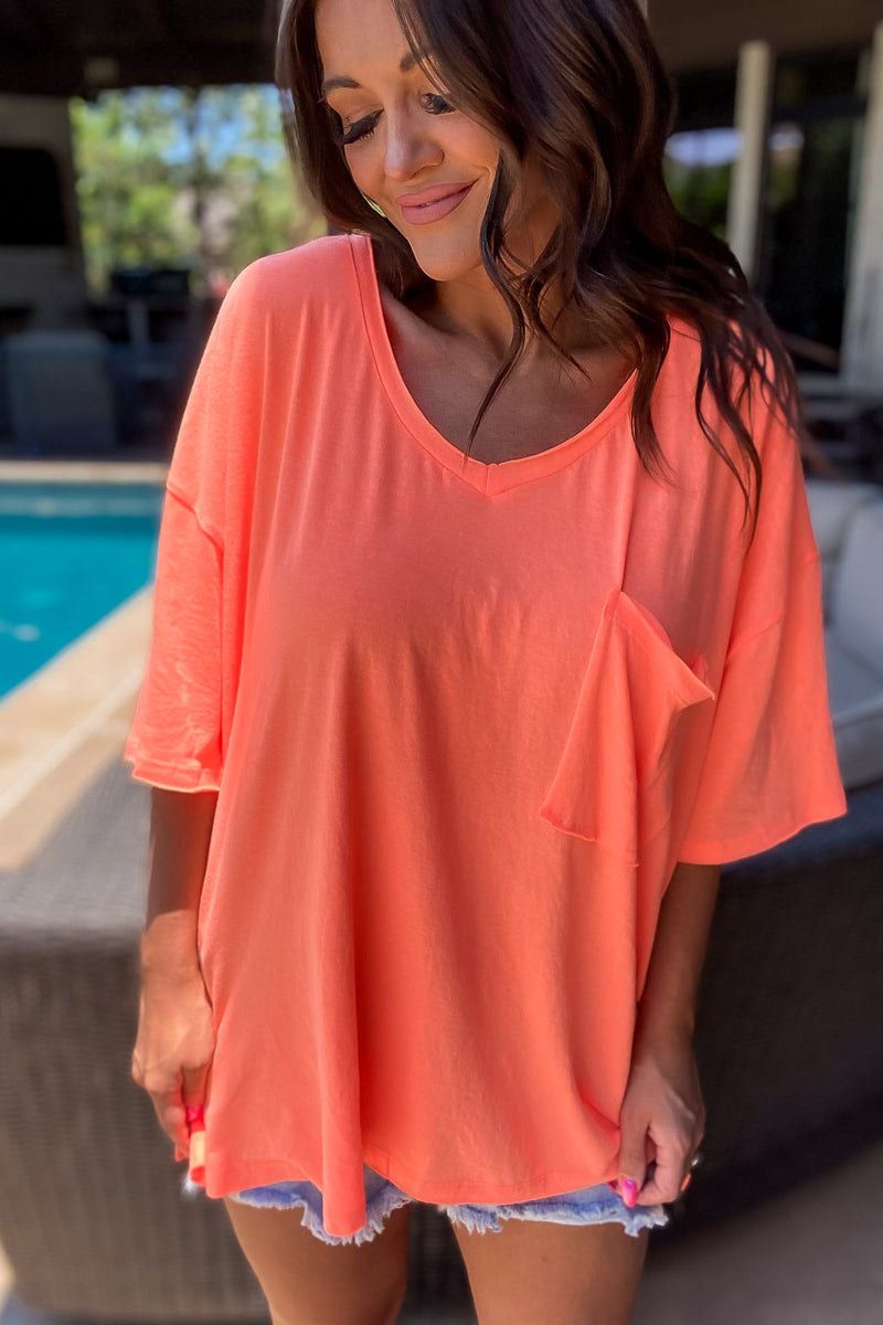 Don't Wait Another Minute Neon Coral Tee