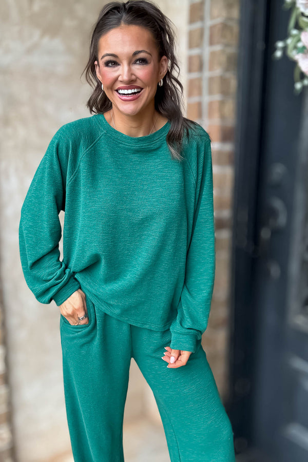 Rewrite Your Story Hunter Green Slub Long Sleeve Top