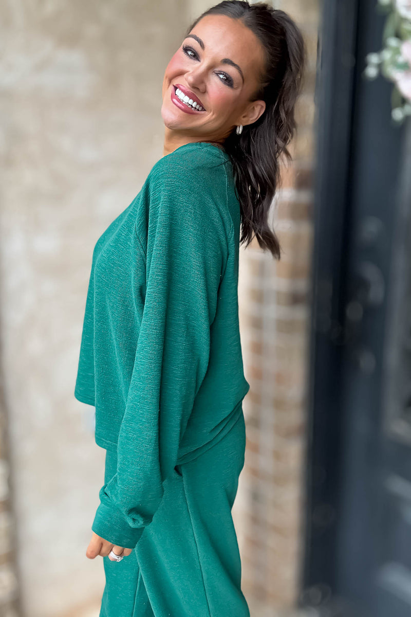 Rewrite Your Story Hunter Green Slub Long Sleeve Top