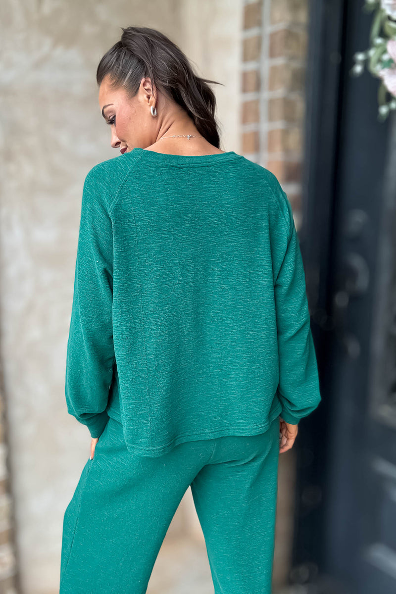 Rewrite Your Story Hunter Green Slub Long Sleeve Top