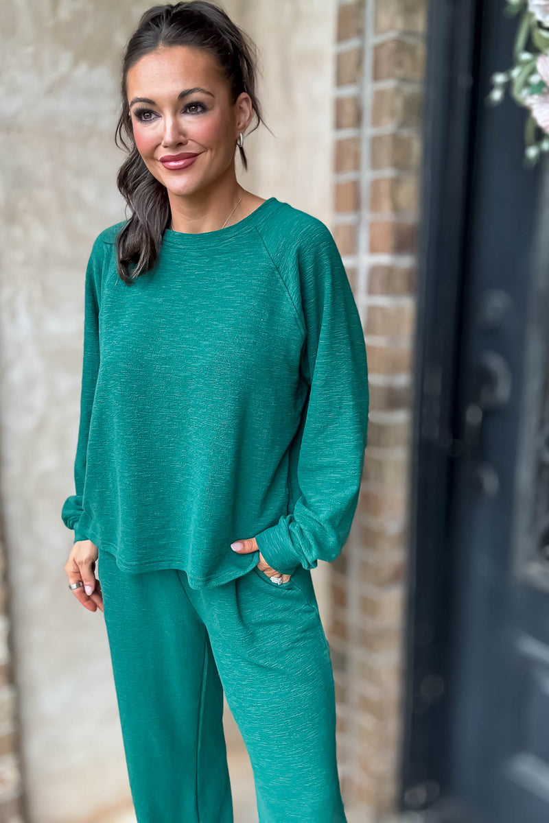 Rewrite Your Story Hunter Green Slub Long Sleeve Top