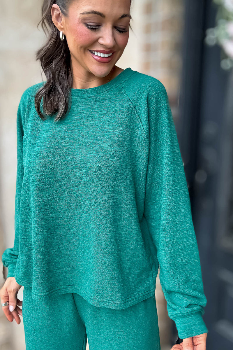 Rewrite Your Story Hunter Green Slub Long Sleeve Top