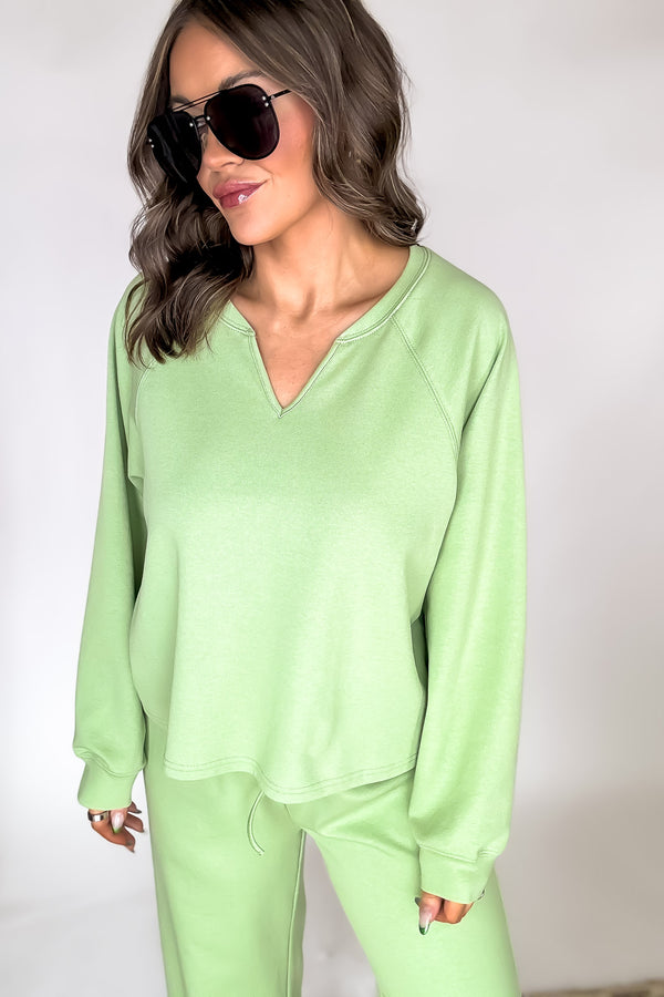 Relaxation Light Olive V-neck Sweatshirt