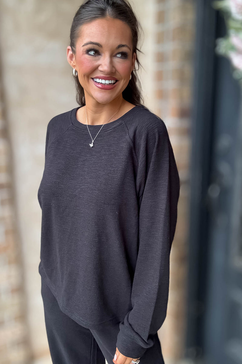 Rewrite Your Story Black Slub Long Sleeve Top