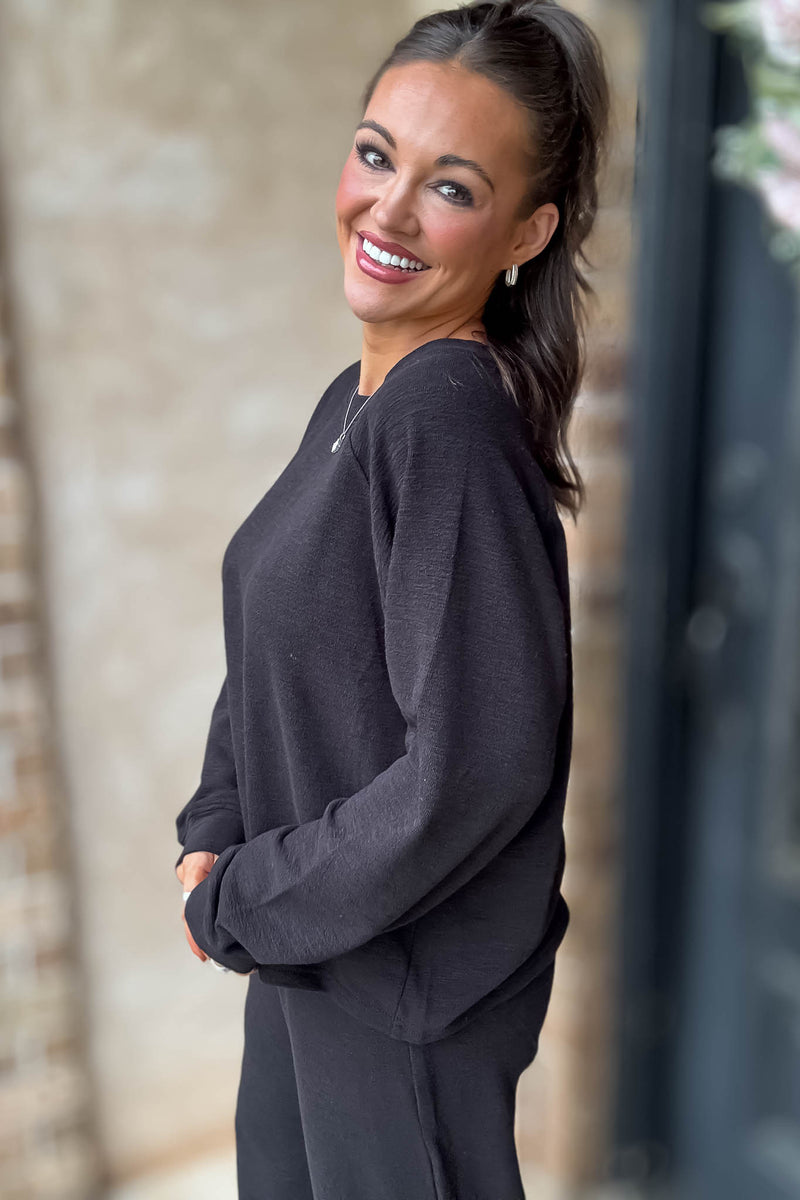 Rewrite Your Story Black Slub Long Sleeve Top
