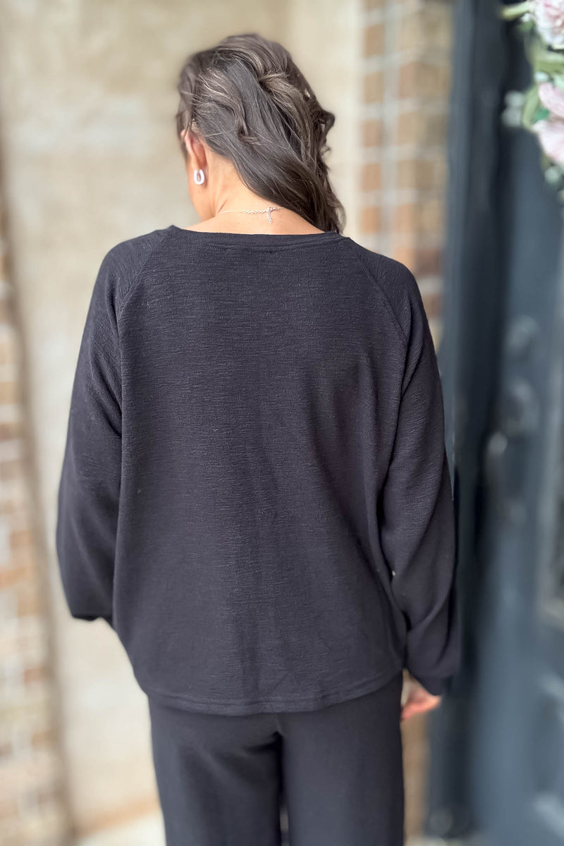 Rewrite Your Story Black Slub Long Sleeve Top