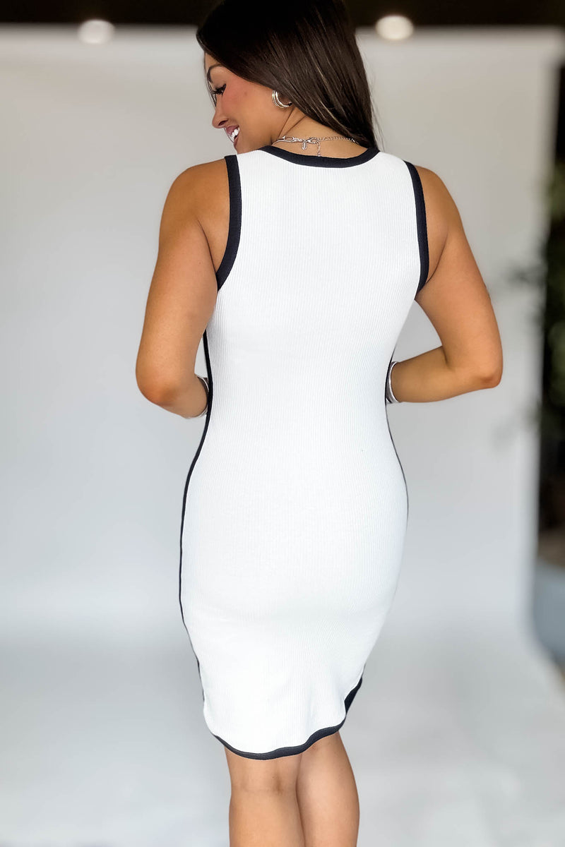 Jacquard Soft White And Black Double Knit Mini Dress