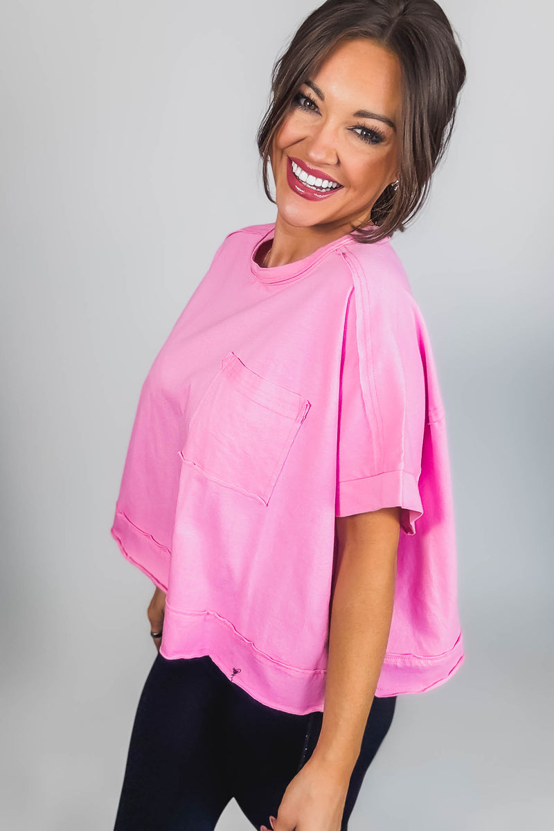Exposed Candy Pink Seam Oversized Tee