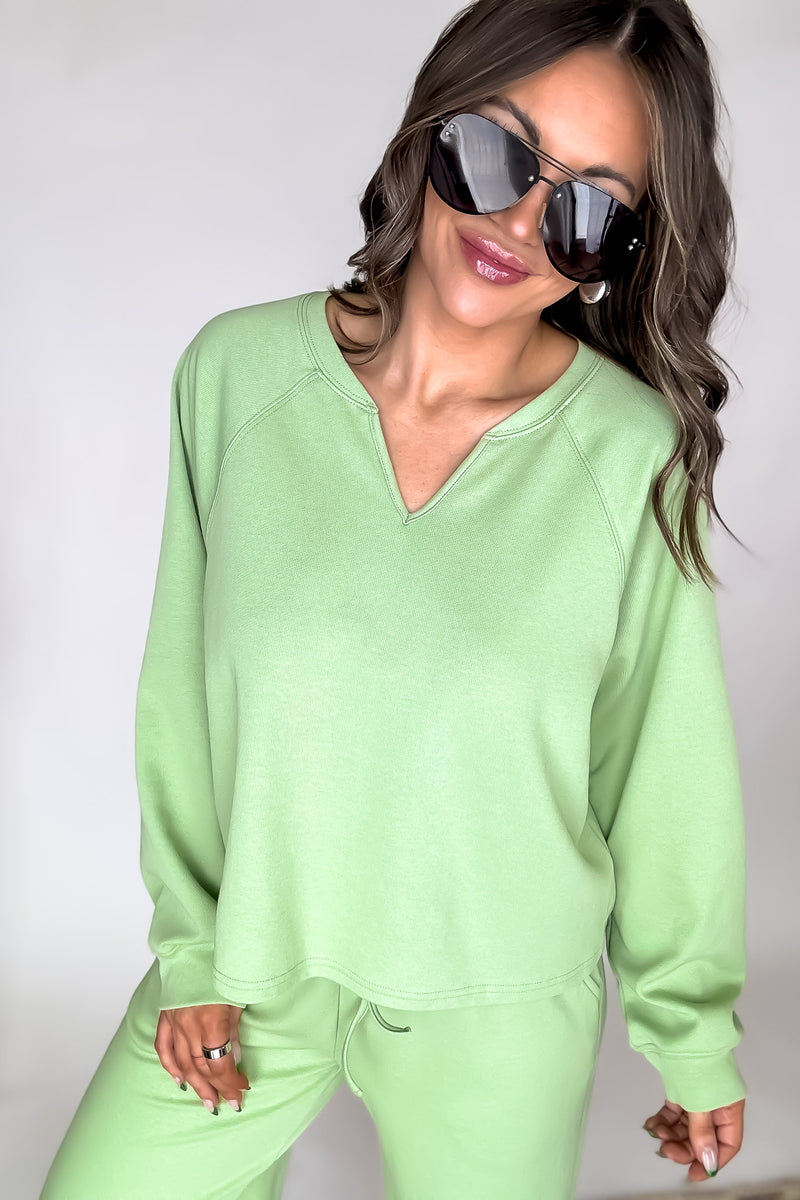Relaxation Light Olive V-neck Sweatshirt