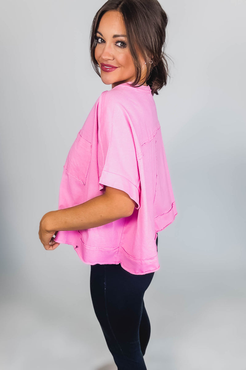 Exposed Candy Pink Seam Oversized Tee